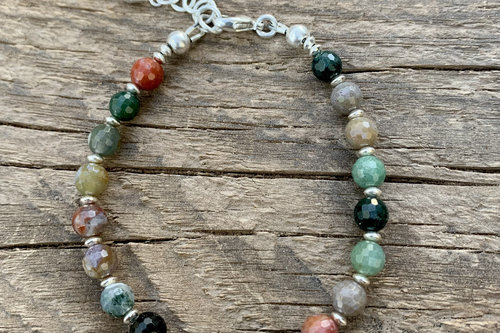 Faceted Fancy Jasper Bracelet, Sterling Silver Bracelet, Multicolored Jasper Bracelet