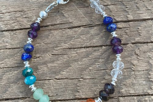 Multicolored Faceted Gemstone Bracelet, Sterling Silver Bracelet, Colorful Bracelet, Gemstone Rondelle Bracelet